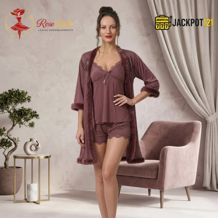 Luxury 3-Piece Satin Feel Nightwear Lounge Set - Image 3