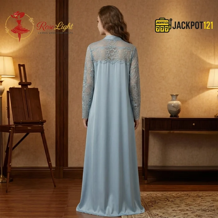 Luxury Lace Maxi Nighty Set with Elegant Long Robe – Premium Women Sleepwear Collection - Image 6