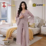 Luxury Lace Maxi Nighty Set with Elegant Robe – Premium Full-Length Women Sleepwear - Image 3