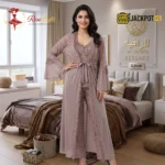 Luxury Lace Maxi Nighty Set with Elegant Robe – Premium Full-Length Women Sleepwear - Image 5