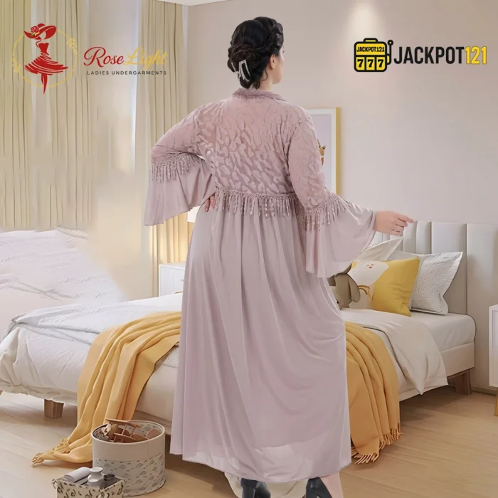 Luxury Lace Maxi Nighty Set with Elegant Robe – Premium Full-Length Women Sleepwear - Image 6