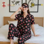 Midnight Blossom Pajama Suit – Elegant Floral Comfort for Relaxing Nights - Image 2