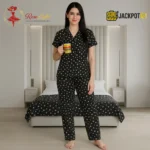 Midnight Daisy Printed Pajama Suit – Women's Comfortable Button-Down Sleepwear Set