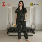 Midnight Daisy Printed Pajama Suit – Women's Comfortable Button-Down Sleepwear Set - Image 2