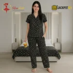 Midnight Daisy Printed Pajama Suit – Women's Comfortable Button-Down Sleepwear Set - Image 3
