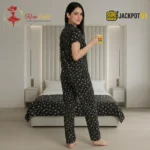 Midnight Daisy Printed Pajama Suit – Women's Comfortable Button-Down Sleepwear Set - Image 5