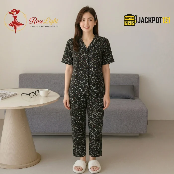 Midnight Meadow Pajama Suit – Stylish Comfort for Relaxed Evenings - Image 2