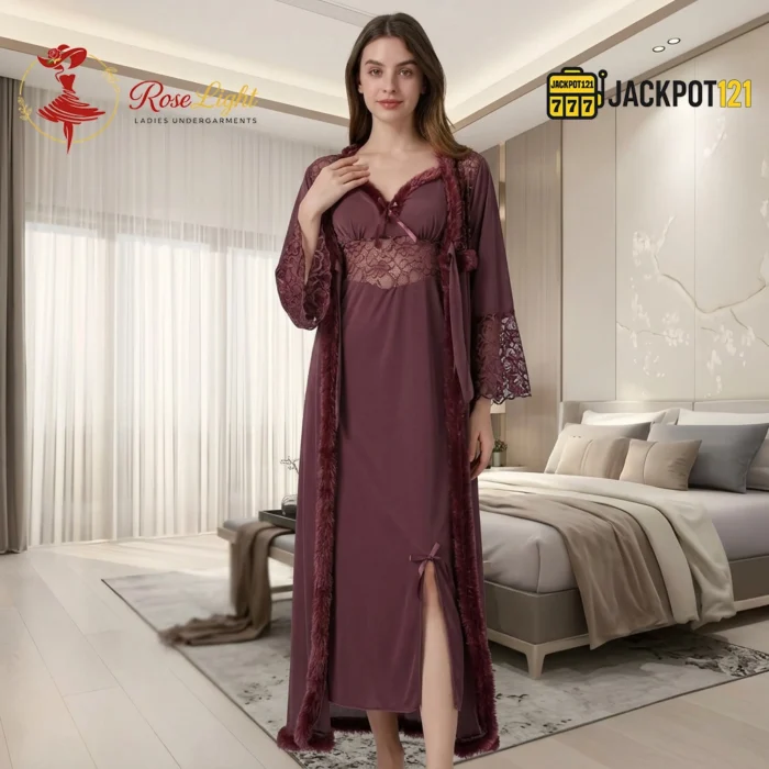 Mulberry Wine Robe & Nightgown Set - Image 2