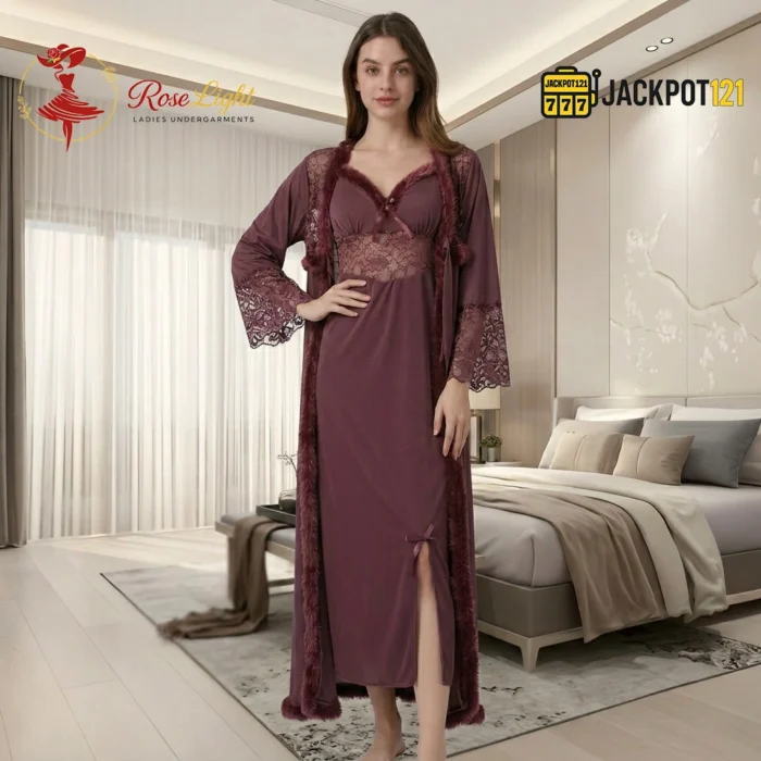 Mulberry Wine Robe & Nightgown Set - Image 3