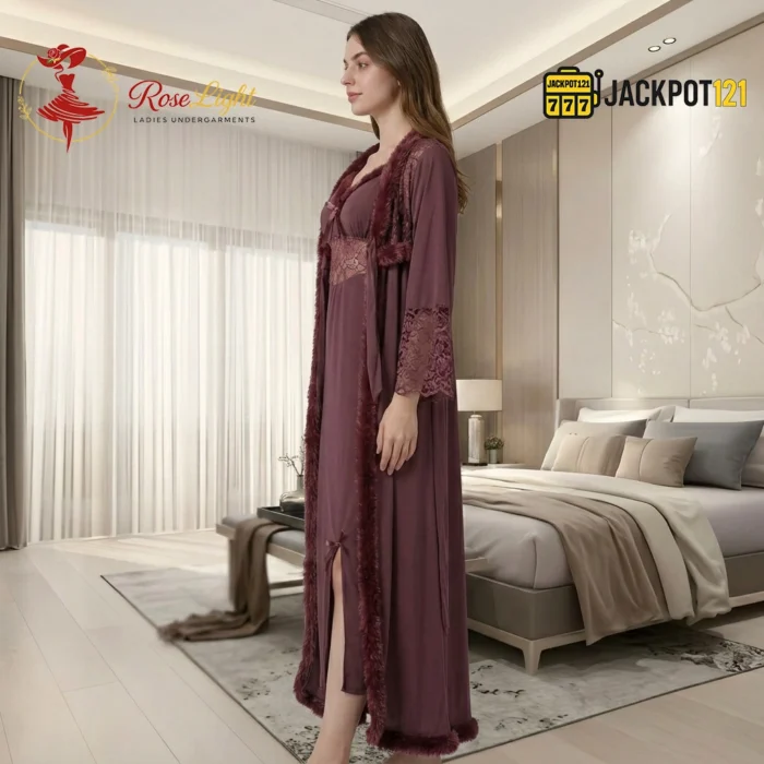 Mulberry Wine Robe & Nightgown Set - Image 4