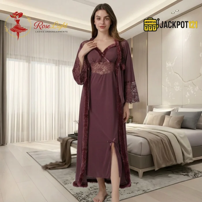 Mulberry Wine Robe & Nightgown Set - Image 7