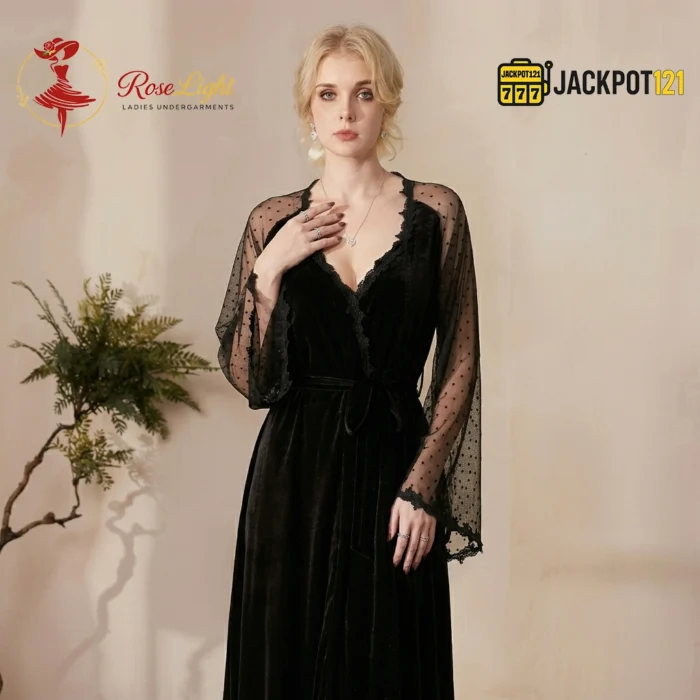 Noir Elegance Robe & Gown Set - Image 4
