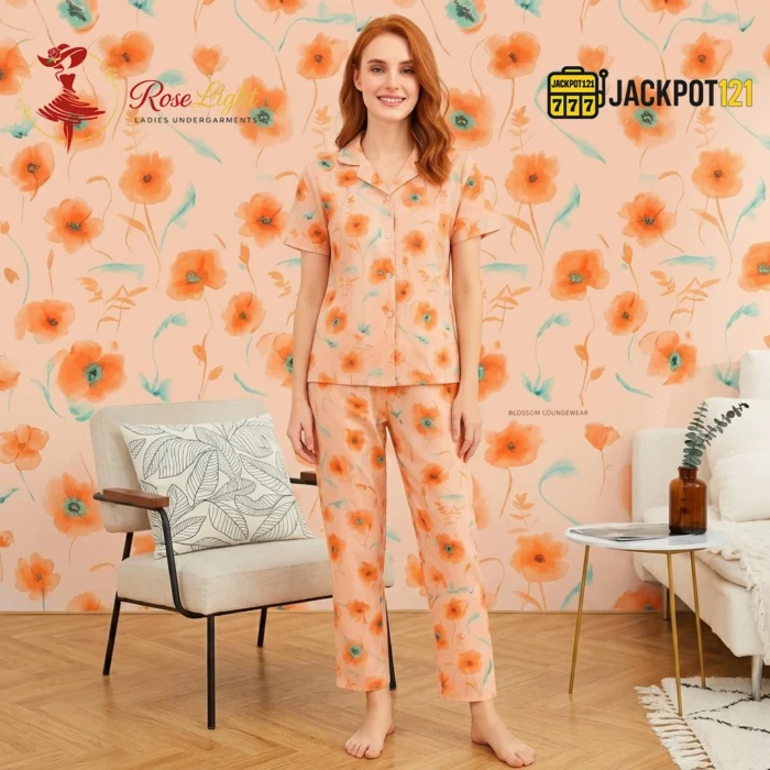 Peach Poppy Watercolor Pajama Set - Image 2
