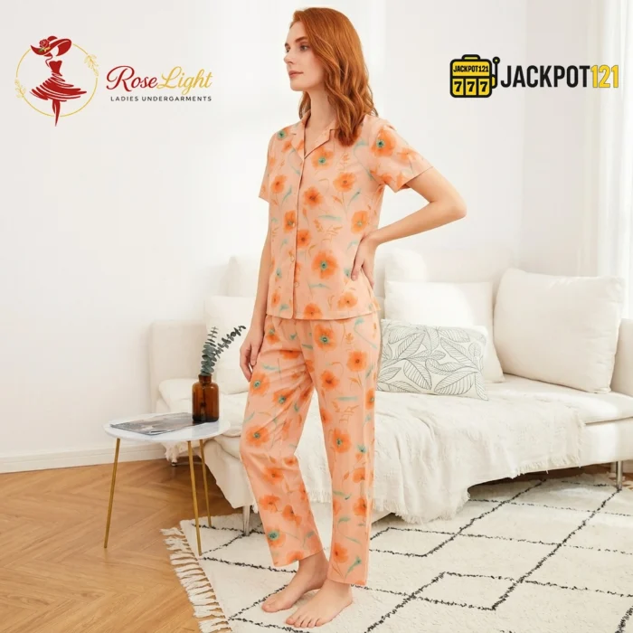 Peach Poppy Watercolor Pajama Set - Image 3