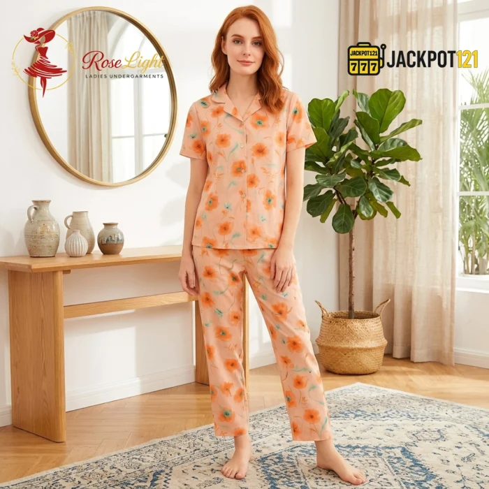 Peach Poppy Watercolor Pajama Set - Image 4