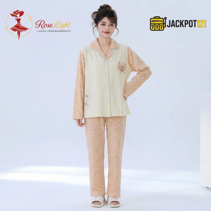 Peach Teddy Bear Comfort Pajama Suit - Image 2