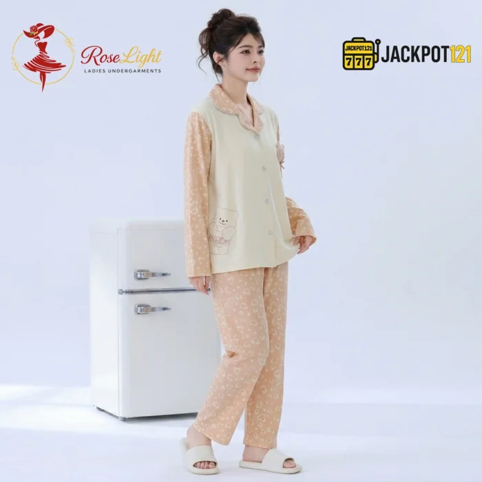 Peach Teddy Bear Comfort Pajama Suit - Image 3