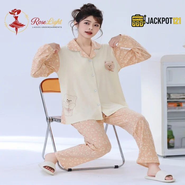 Peach Teddy Bear Comfort Pajama Suit - Image 4