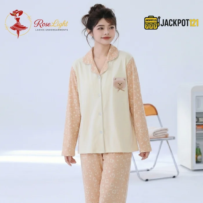 Peach Teddy Bear Comfort Pajama Suit - Image 5