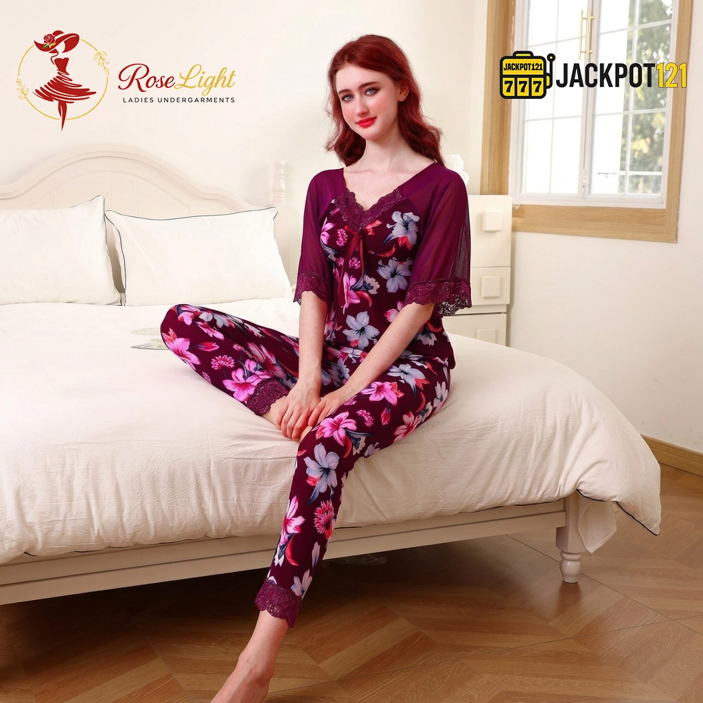 Plum Lily Pajama Suit Nightwear Sleep Set 01 Plum Lily Pajama Suit Nightwear Sleep Set - Image 1