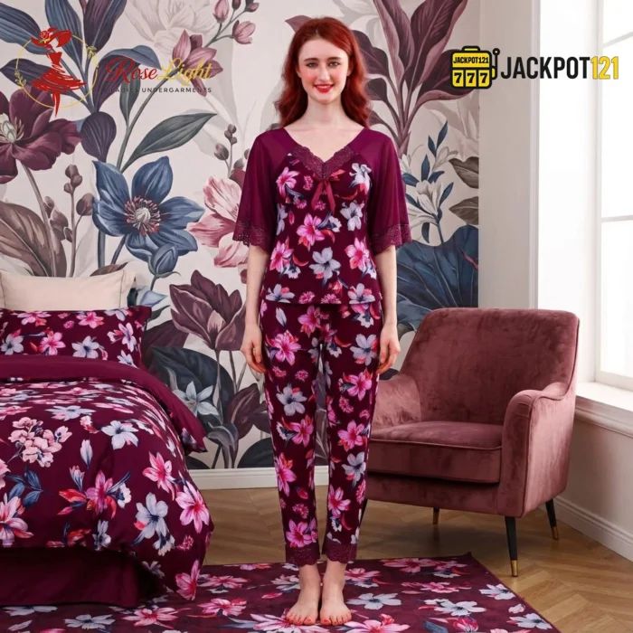 Plum Lily Pajama Suit Nightwear Sleep Set - Image 2