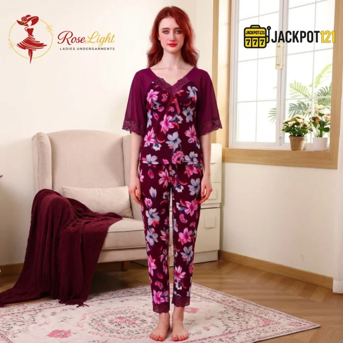 Plum Lily Pajama Suit Nightwear Sleep Set - Image 4