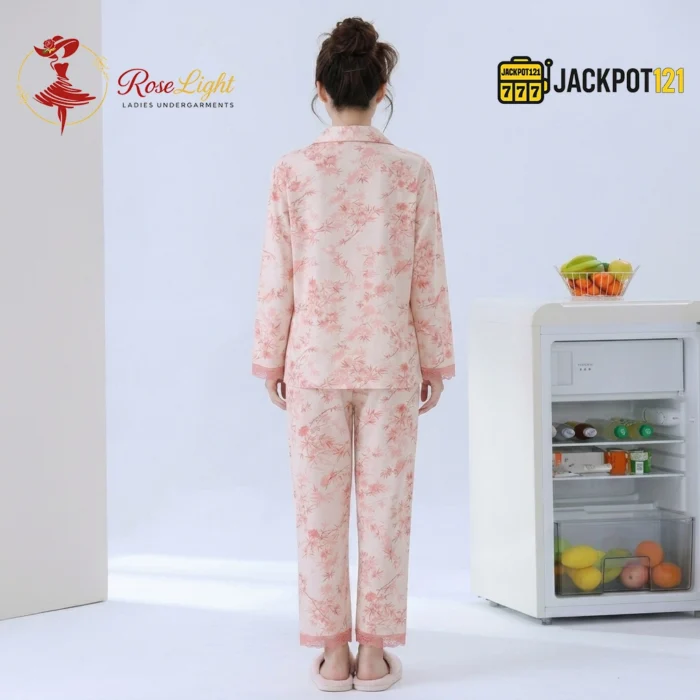 Premium Floral Button-Down Pajama Set for Women – Soft Cotton Night Suit - Image 4