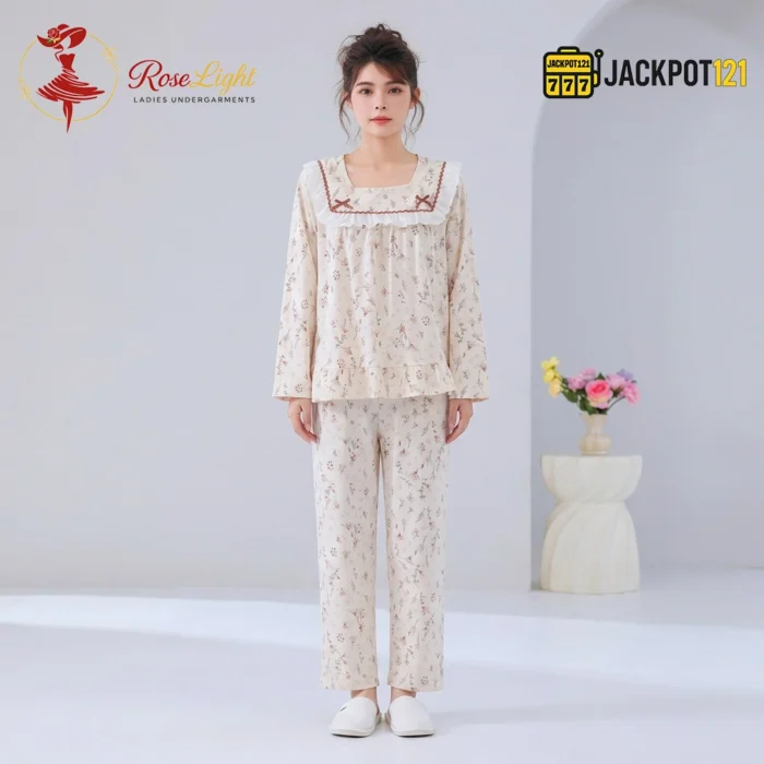 Premium Floral Cotton Pajama Set for Women – Soft Full Sleeve Night Suit - Image 2