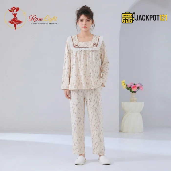 Premium Floral Cotton Pajama Set for Women – Soft Full Sleeve Night Suit - Image 3