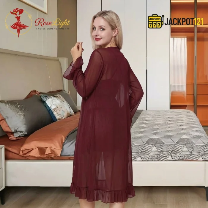 Royal Grace Lace Maxi Nighty Set with Sheer Robe – Elegant Short-Length Sleepwear - Image 3