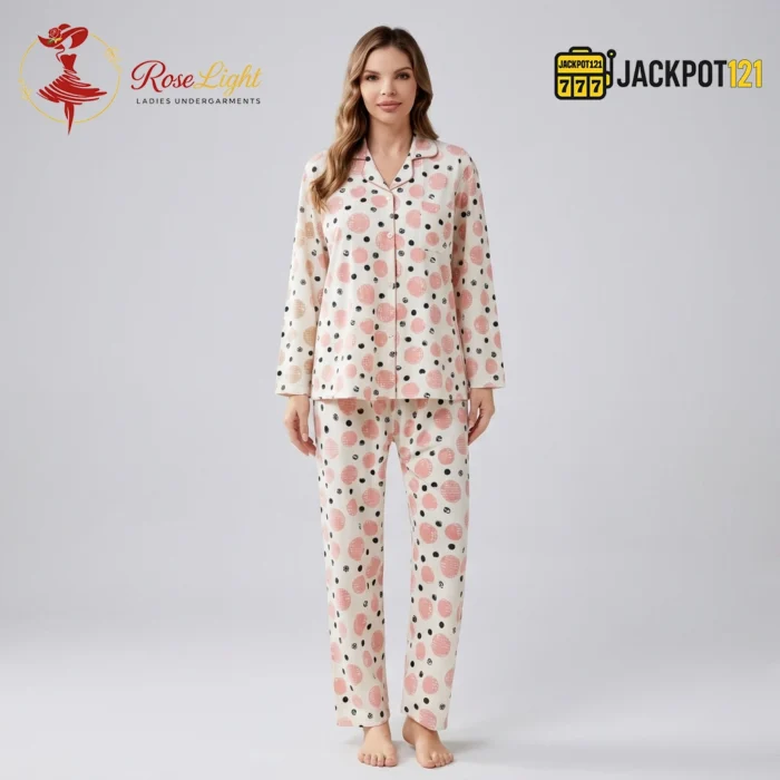 Soft Comfort Printed Button-Front Pajama Suit – Women's Cozy Full Sleeve Sleepwear Set - Image 2