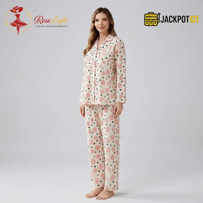 Soft Comfort Printed Button-Front Pajama Suit – Women's Cozy Full Sleeve Sleepwear Set - Image 4