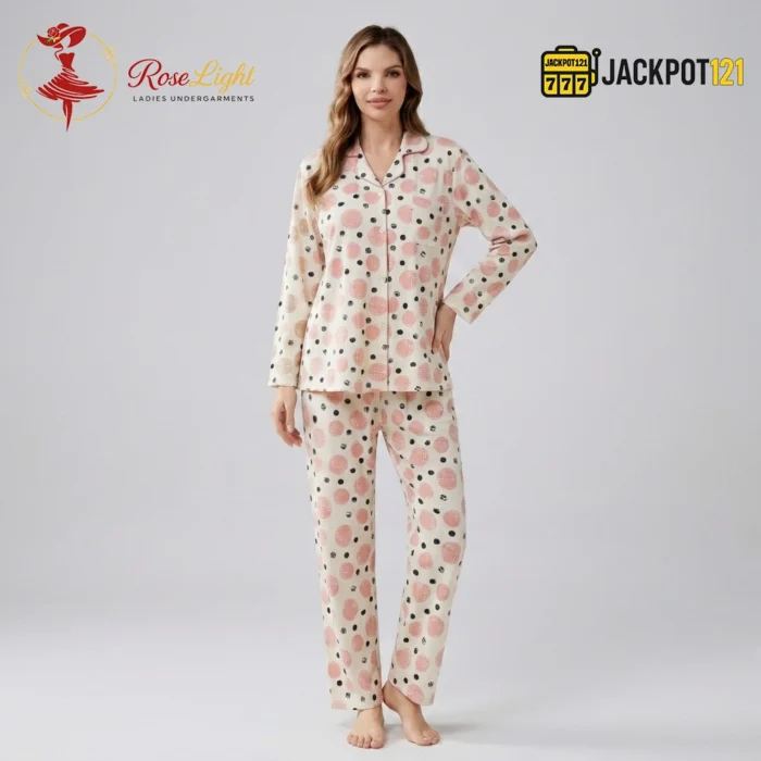 Soft Comfort Printed Button-Front Pajama Suit – Women's Cozy Full Sleeve Sleepwear Set - Image 5