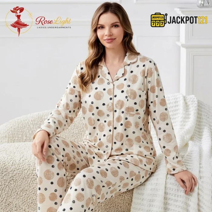Soft Comfort Printed Button-Front Pajama Suit – Women's Cozy Full Sleeve Sleepwear Set - Image 8