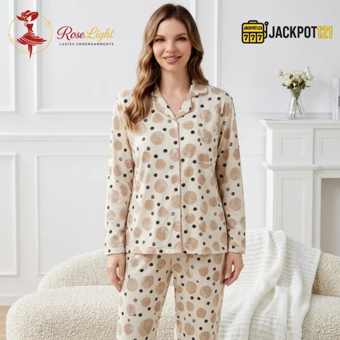 Soft Comfort Printed Button-Front Pajama Suit – Women's Cozy Full Sleeve Sleepwear Set - Image 9