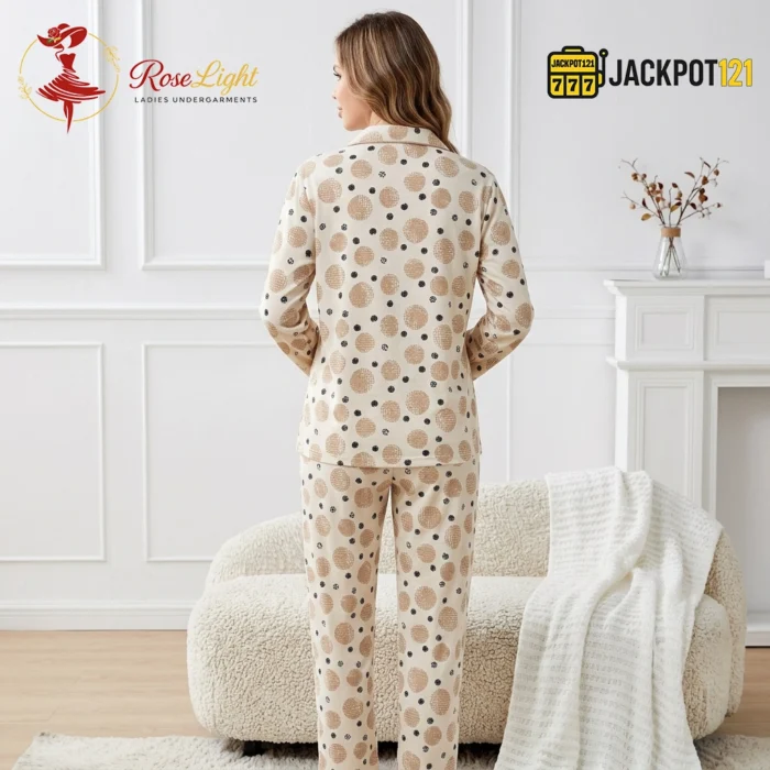 Soft Comfort Printed Button-Front Pajama Suit – Women's Cozy Full Sleeve Sleepwear Set - Image 13