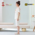 Bear Print Sailor Bow Collar Short Sleeve Cotton Pajama Set - Image 4