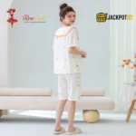 Bear Print Sailor Bow Collar Short Sleeve Cotton Pajama Set - Image 6