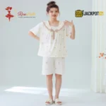 Bear Print Sailor Bow Collar Short Sleeve Cotton Pajama Set - Image 8
