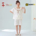 Bear Print Sailor Bow Collar Short Sleeve Cotton Pajama Set - Image 9