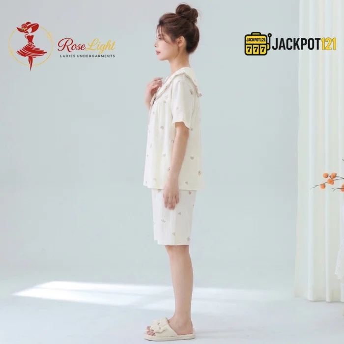 Bear Print Sailor Bow Collar Short Sleeve Cotton Pajama Set - Image 10