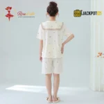 Bear Print Sailor Bow Collar Short Sleeve Cotton Pajama Set - Image 13