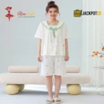 Bear Print Sailor Bow Collar Short Sleeve Cotton Pajama Set - Image 15