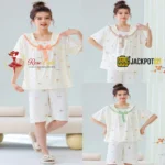Bear Print Sailor Bow Collar Short Sleeve Cotton Pajama Set