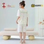 Bear Print Sailor Bow Collar Short Sleeve Cotton Pajama Set - Image 19