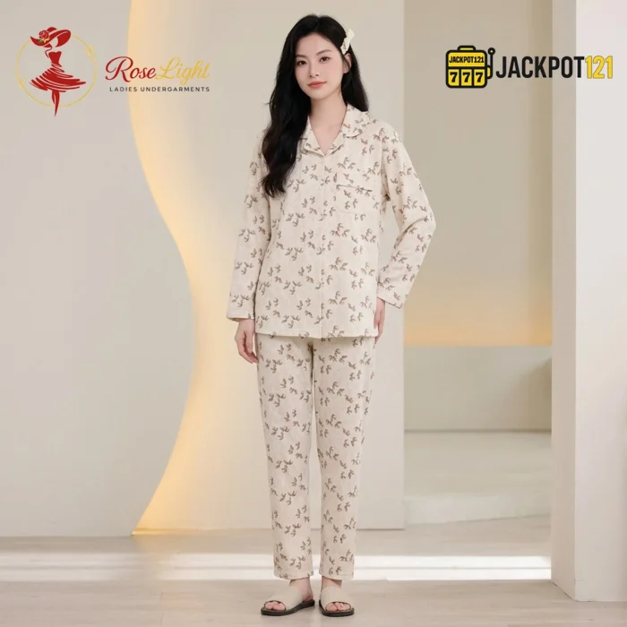 Bird Print Knit Cotton Pajama Set - Image 2
