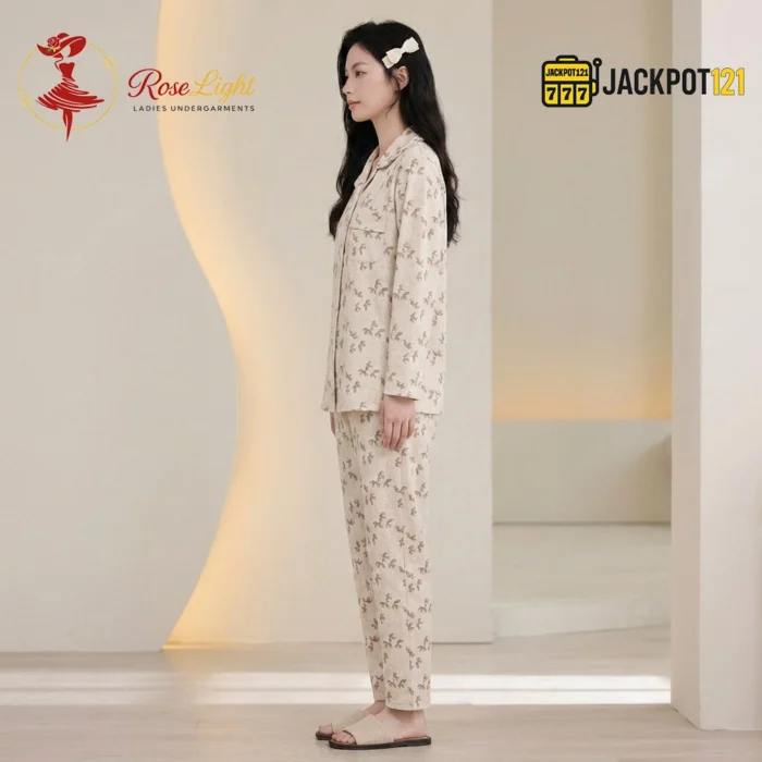 Bird Print Knit Cotton Pajama Set - Image 4
