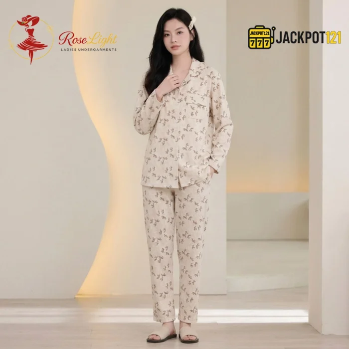 Bird Print Knit Cotton Pajama Set - Image 5