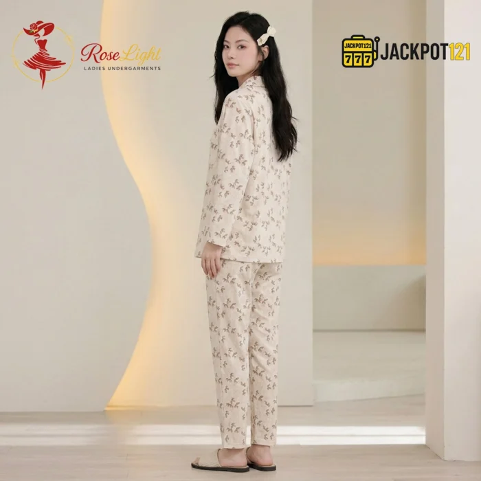Bird Print Knit Cotton Pajama Set - Image 6