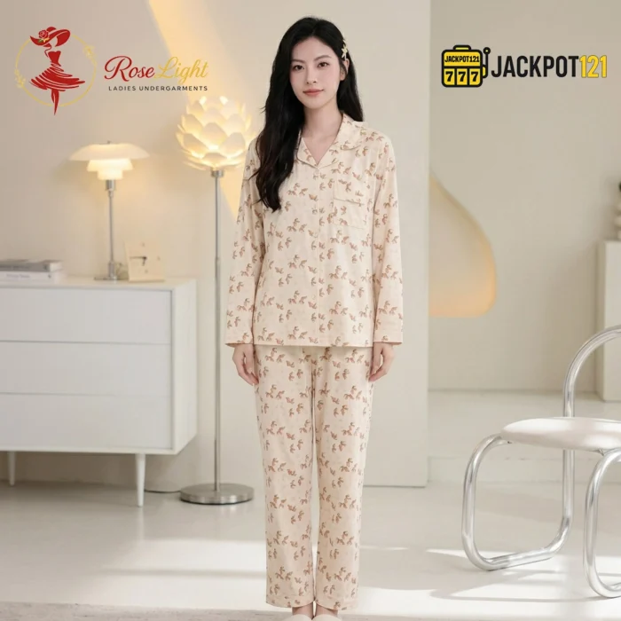 Bird Print Knit Cotton Pajama Set - Image 11